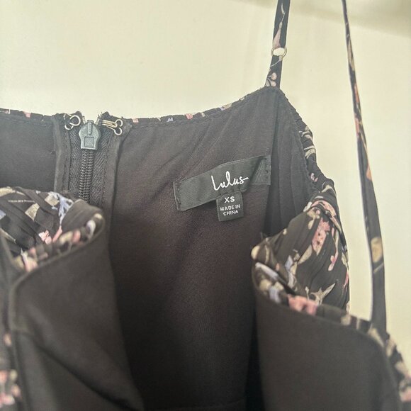 Lulus Cascading Crush Black Floral Print Tiered Bustier Midi Dress | Size XS - Picture 6 of 6